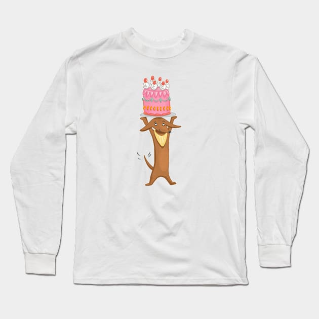 Dachshund with Cake Long Sleeve T-Shirt by Das Brooklyn